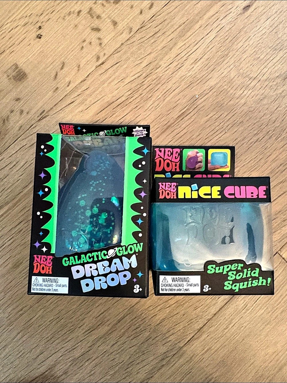 NeeDoh Galactic Glow Dream Drop and Nice Cube Glow Fidget Toys Set NWT